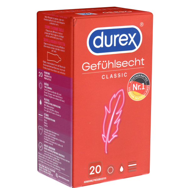 Durex Gefühlsecht Classic 20 Hauchzarte Markenkondome Mit Easy On™ Passform Für Nur 1599 € In 0460