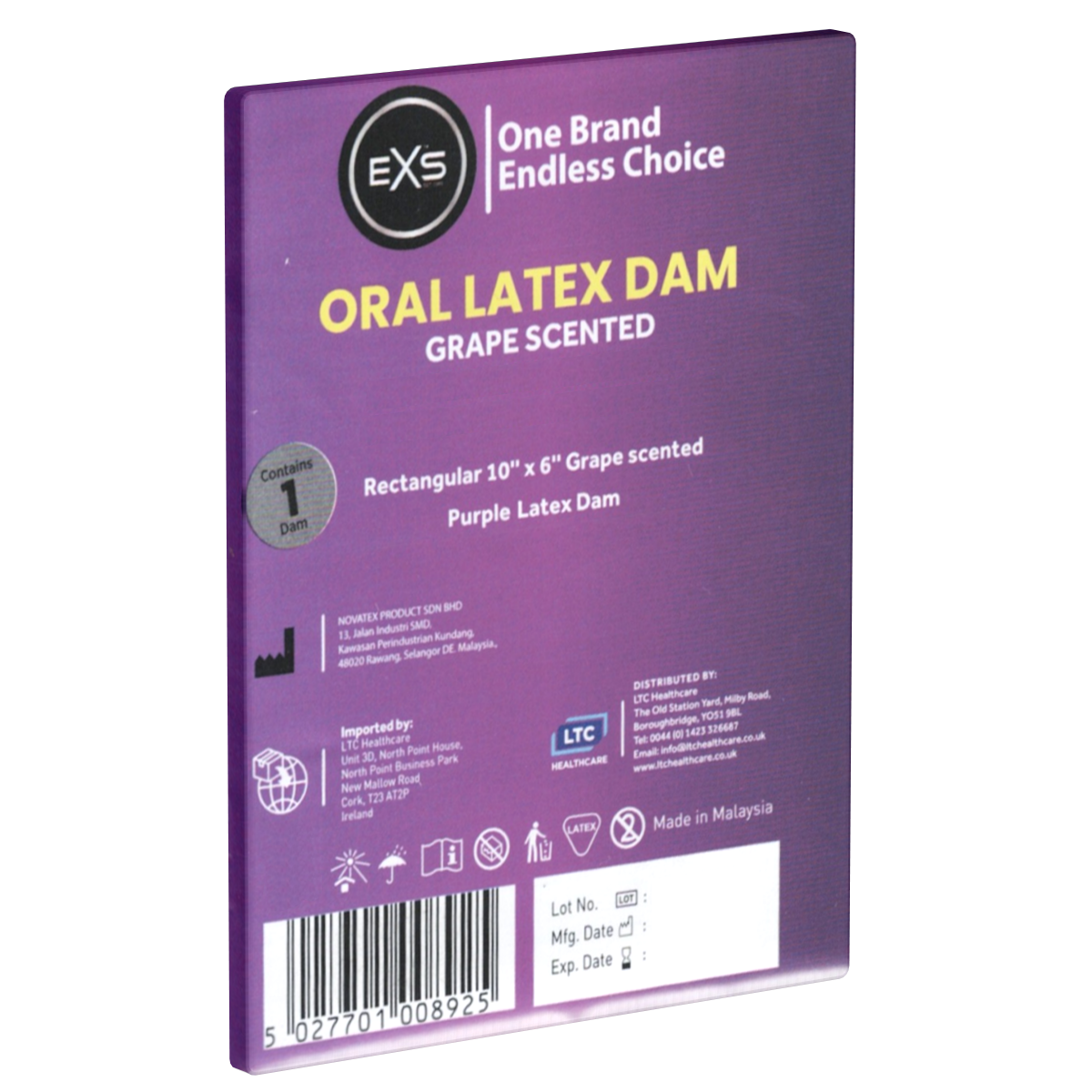 EXS «Grape Scented Oral Latex Dam», 1 Lecktuch aus Latex mit Trauben-Aroma