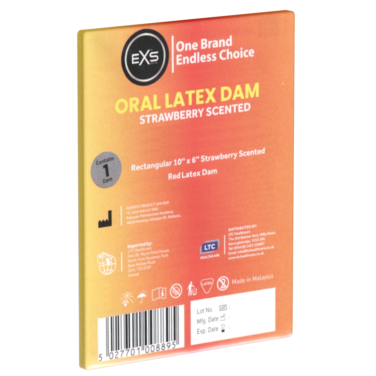 EXS «Strawberry Scented Oral Latex Dam», 1 latex sheet with strawberry flavour