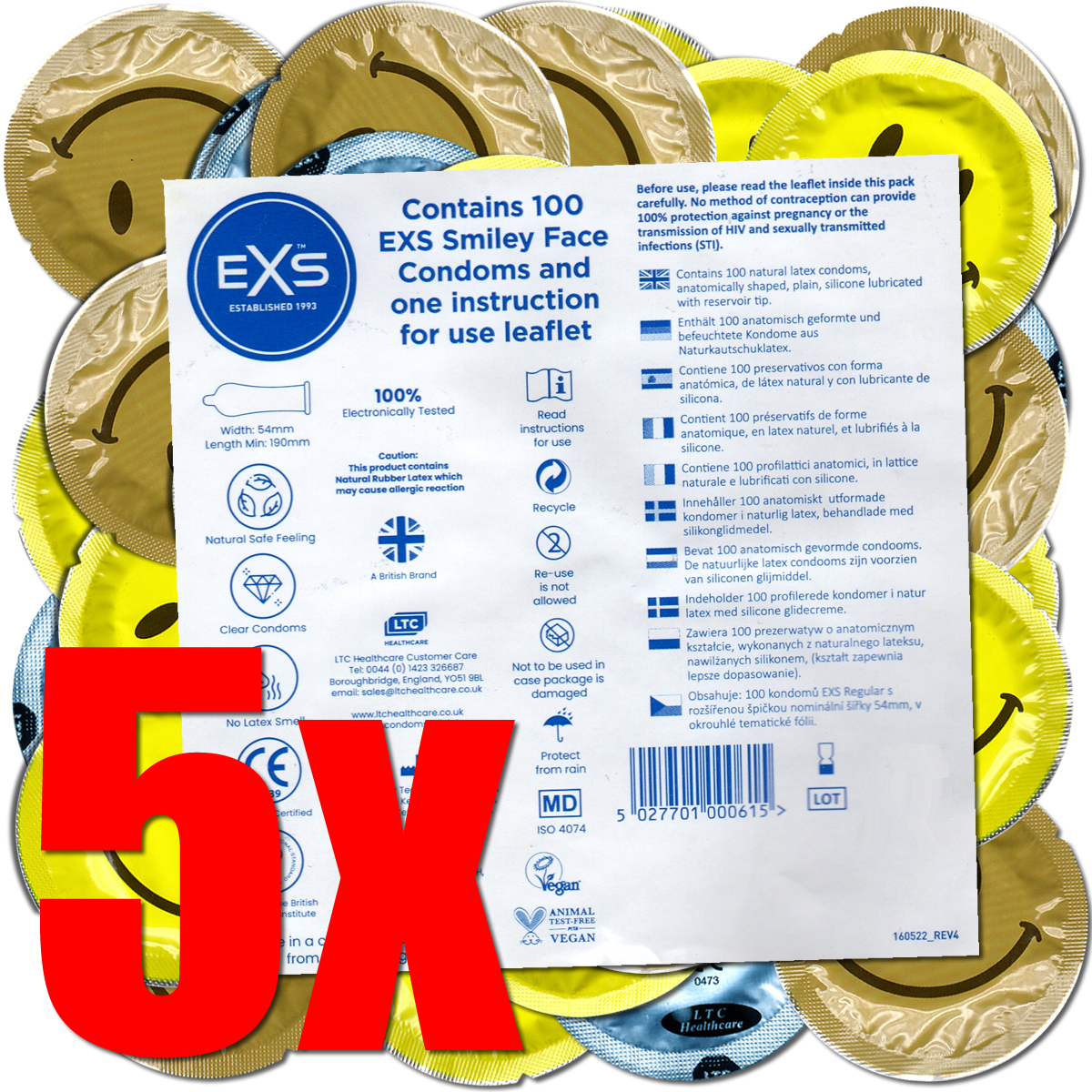 EXS Mega-Pack: Smiley Face, 5x100 condoms