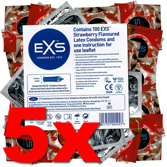 EXS Mega-Pack: Strawberry, 5x100 condoms