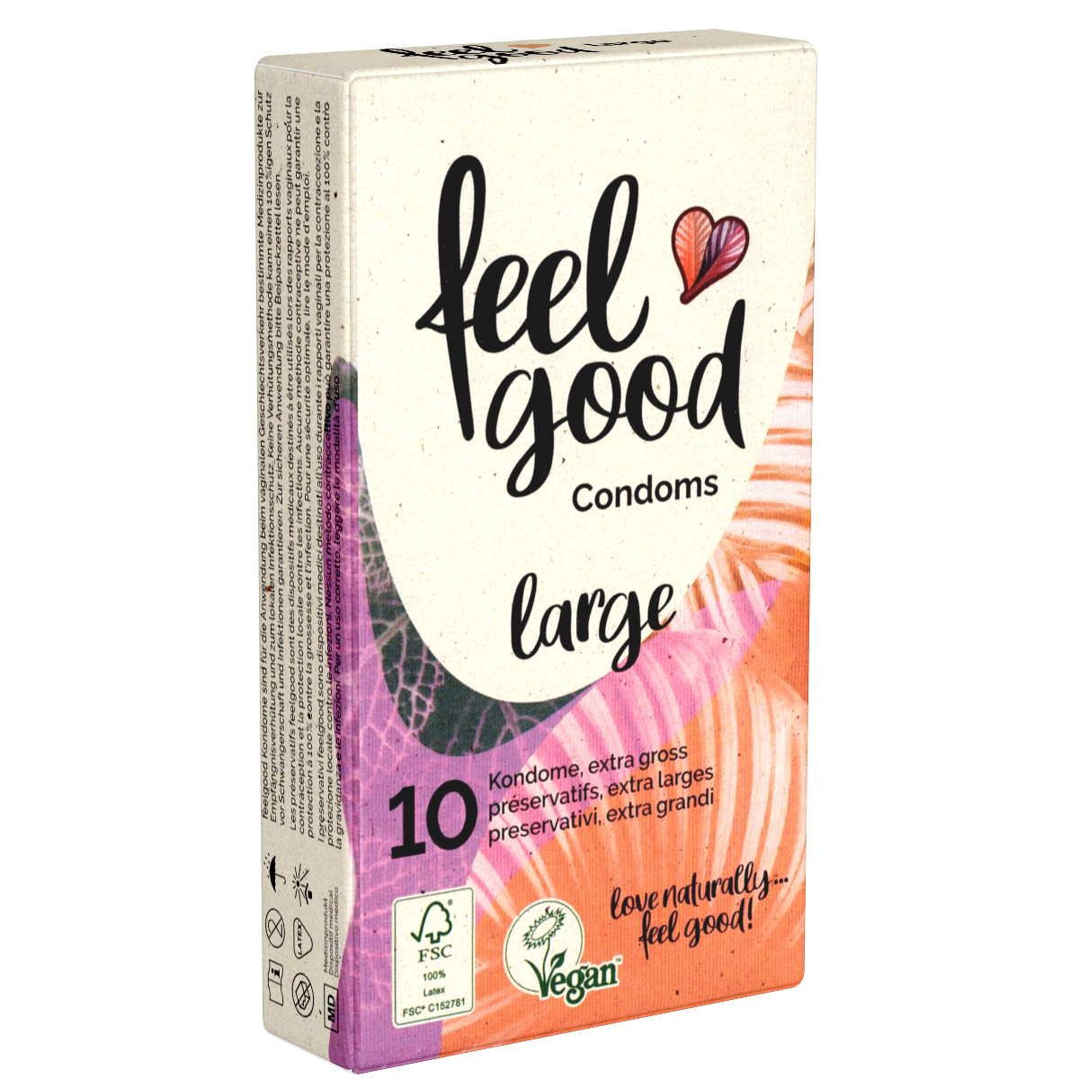 feelgood «large» 10 extra large condoms, vegan, natural rubber latex