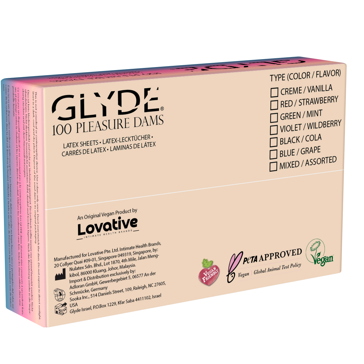 Glyde Dams Bulk-Pack: Strawberry/Cola Mix, 50 + 50 Latex-Schutztücher