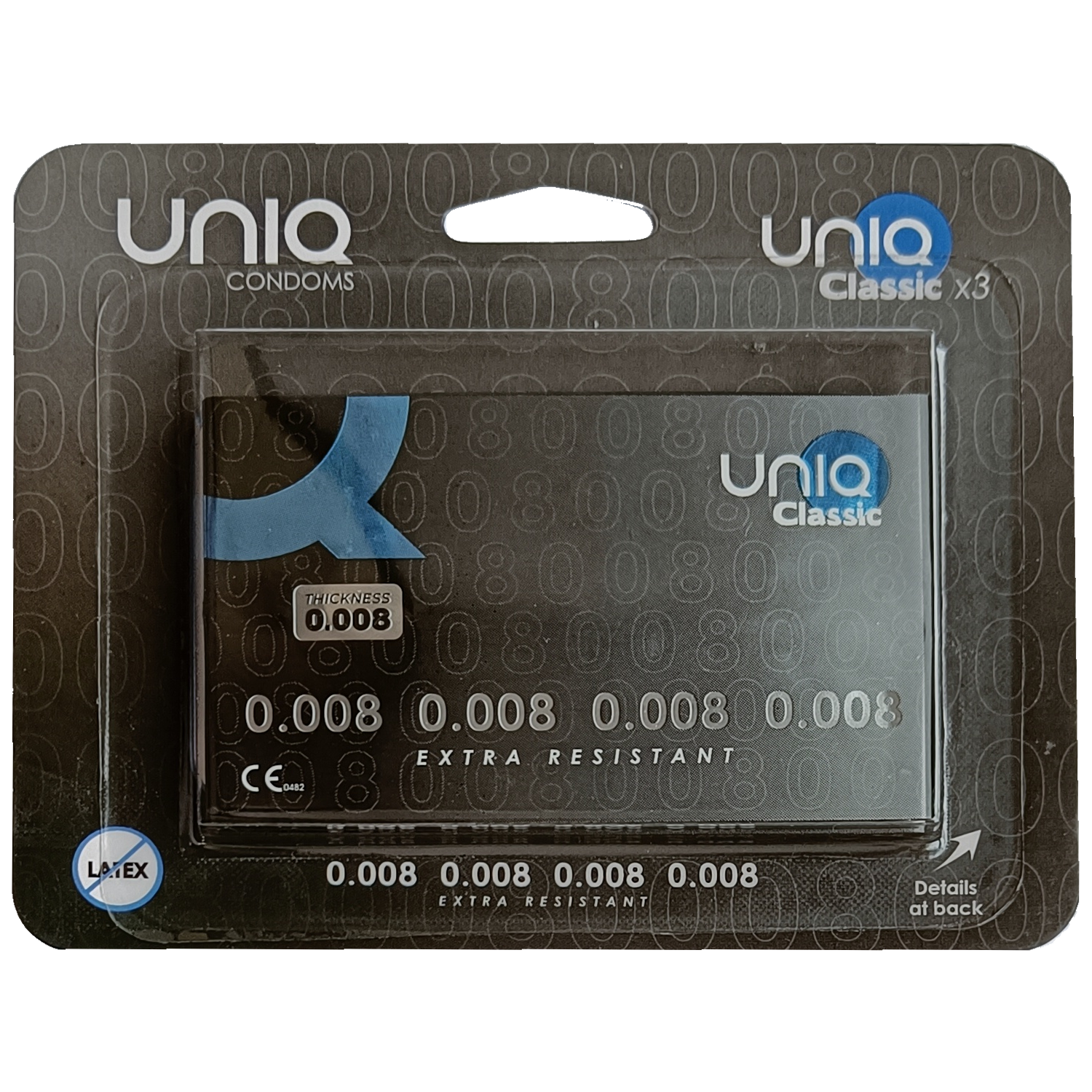 UNIQ Single: Classic 0.008, 3 latex free condoms - English