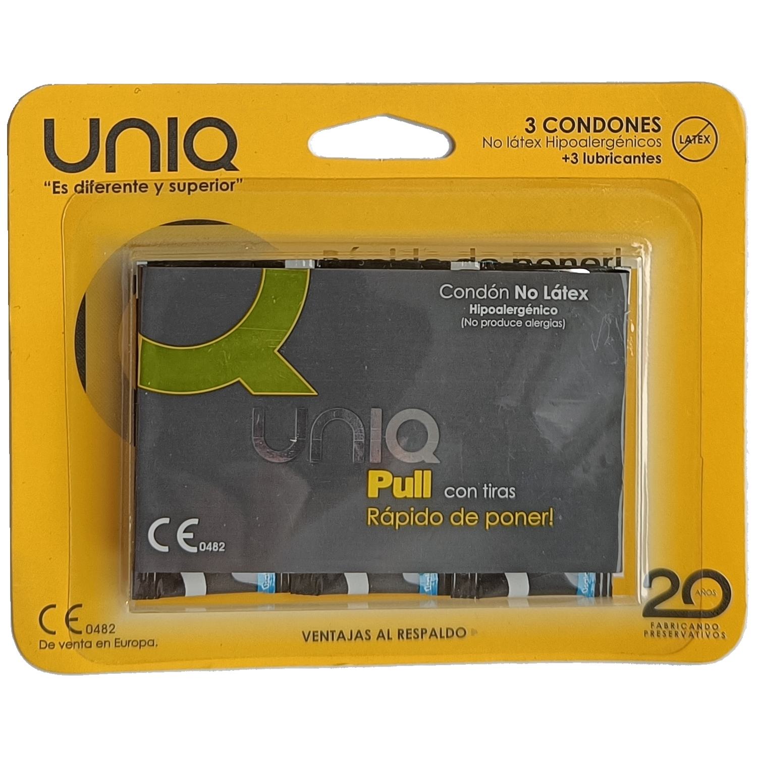 UNIQ Single: Pull, 3 latex free condoms - Spanish