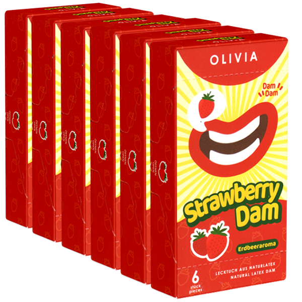 Olivia Dams Retail-Unit: Strawberry, 6x6 red latex sheets (dental dams)