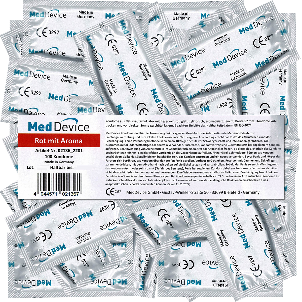 MedDevice Bulk-Pack: Rot mit Aroma, 100 Kondome