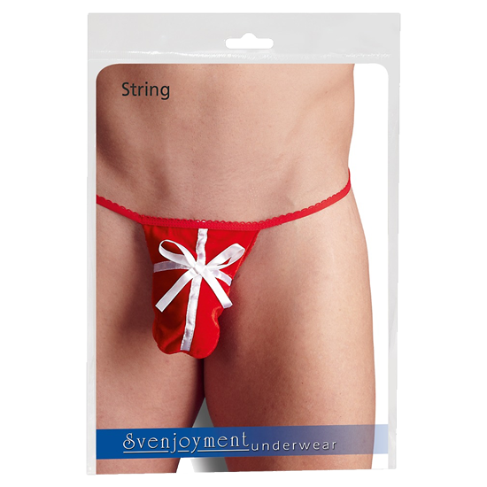 Svenjoyment Männer-Stringtanga «Geschenk» rot-weiß im Weihnachtsgeschenk-Design