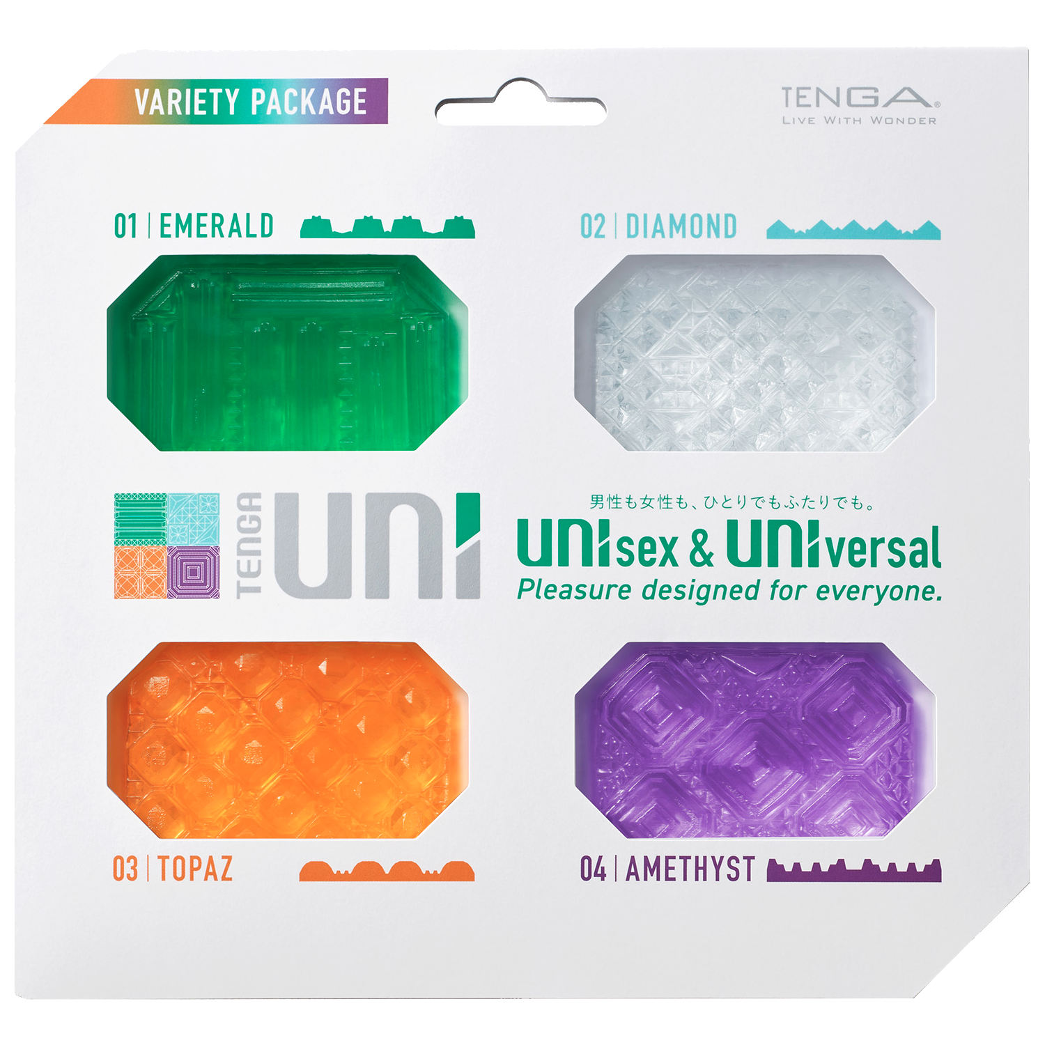 Tenga UNI «Variety Package» UNIsex & UNIversal, Pocket-Masturbatoren mit Struktur - für Vagina & Penis