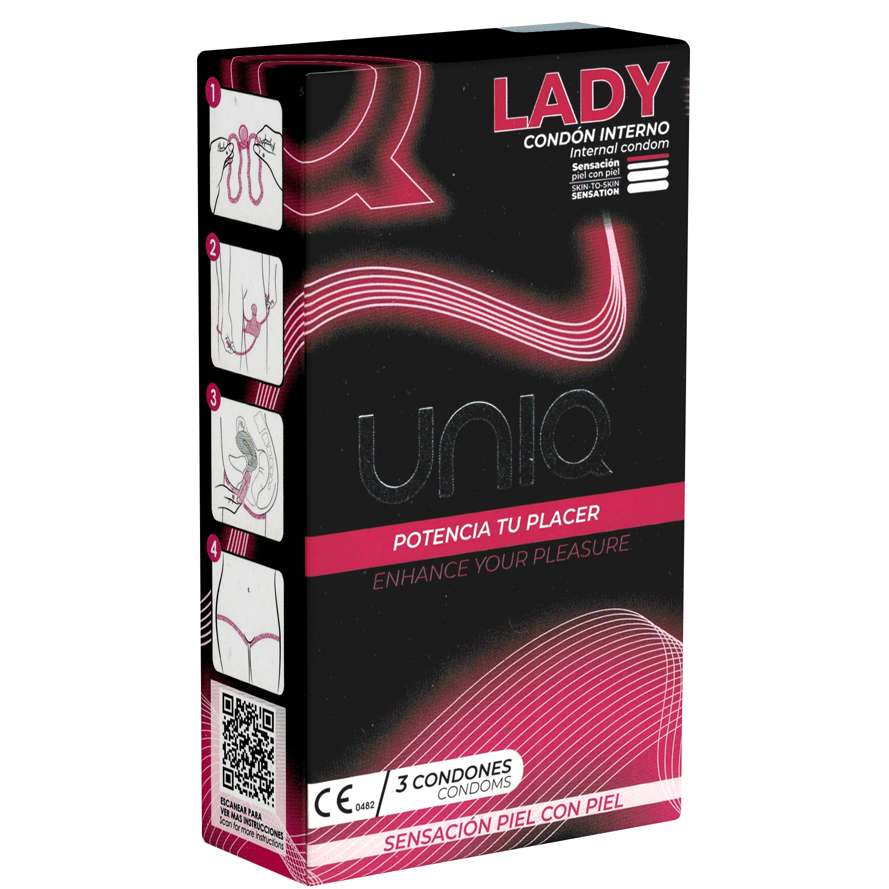 UNIQ Single: Lady Condom, 3 latex free female condoms (condom slip) - Spanish