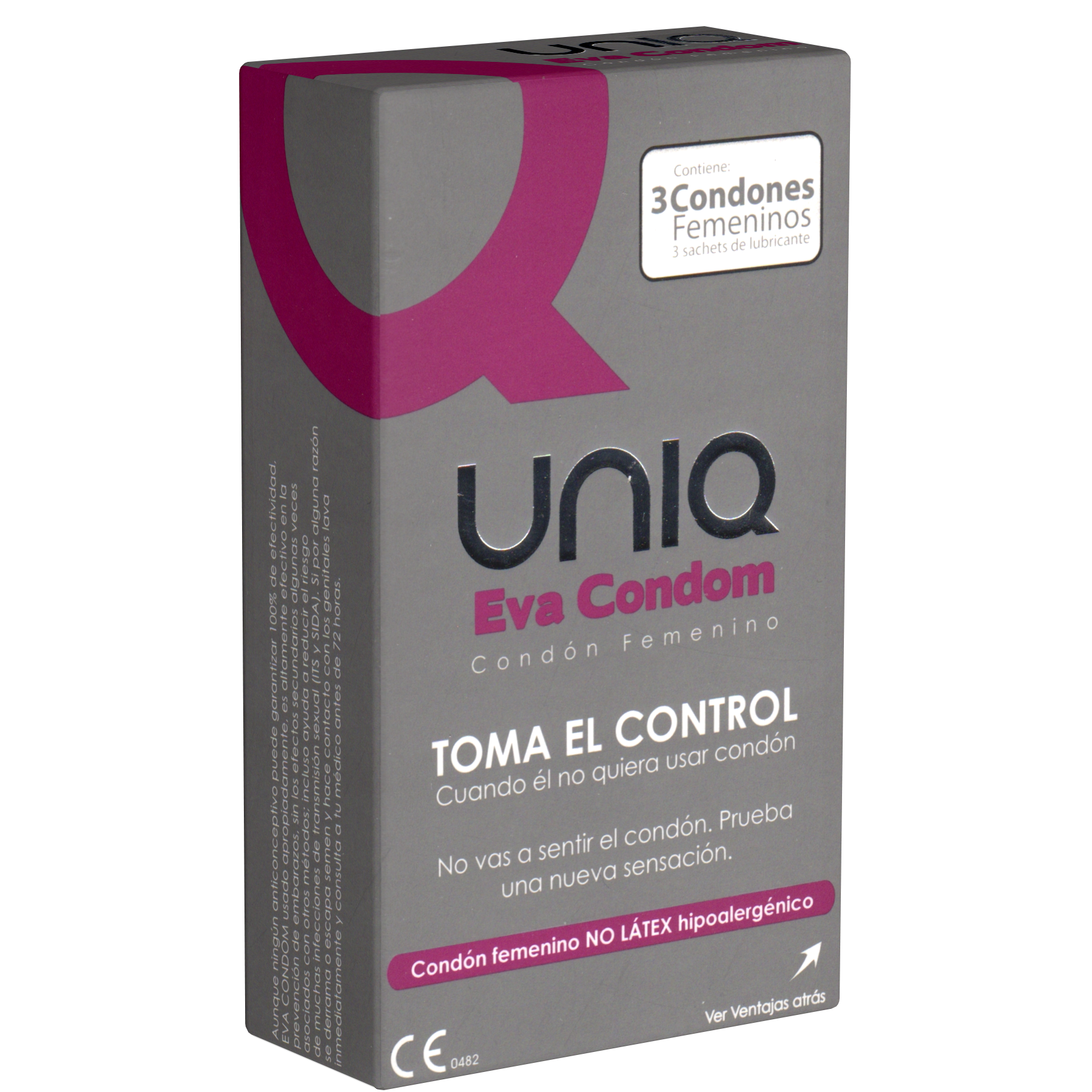 UNIQ Single: Eva Condom, 3 latex free female condoms - Spanish