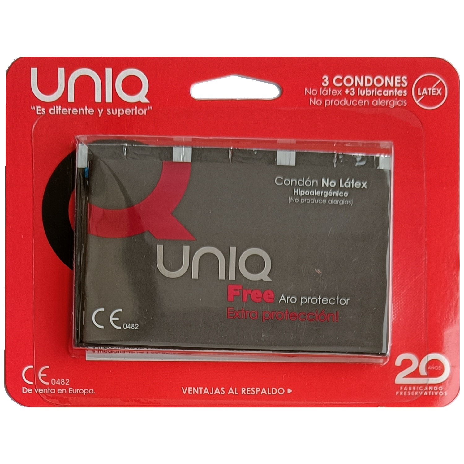 UNIQ Single: Free, 3 latex free condoms - Spanish