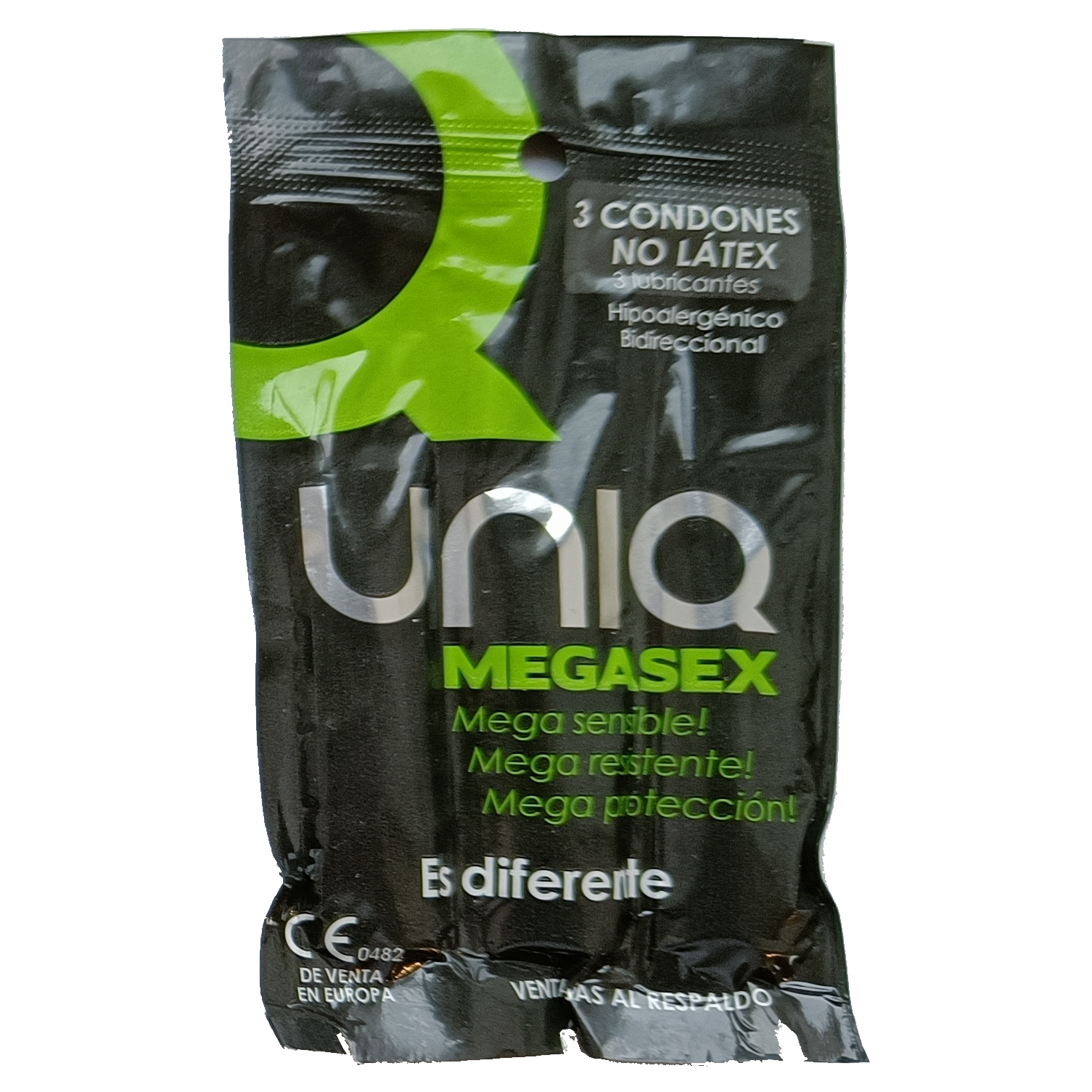 UNIQ Single: Megasex, 3 latex free condoms - Spanish