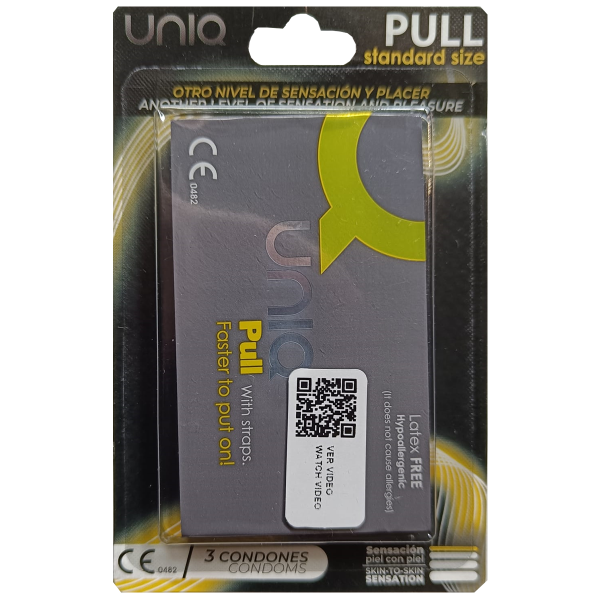 UNIQ Single: Pull, 3 latex free condoms - Spanish