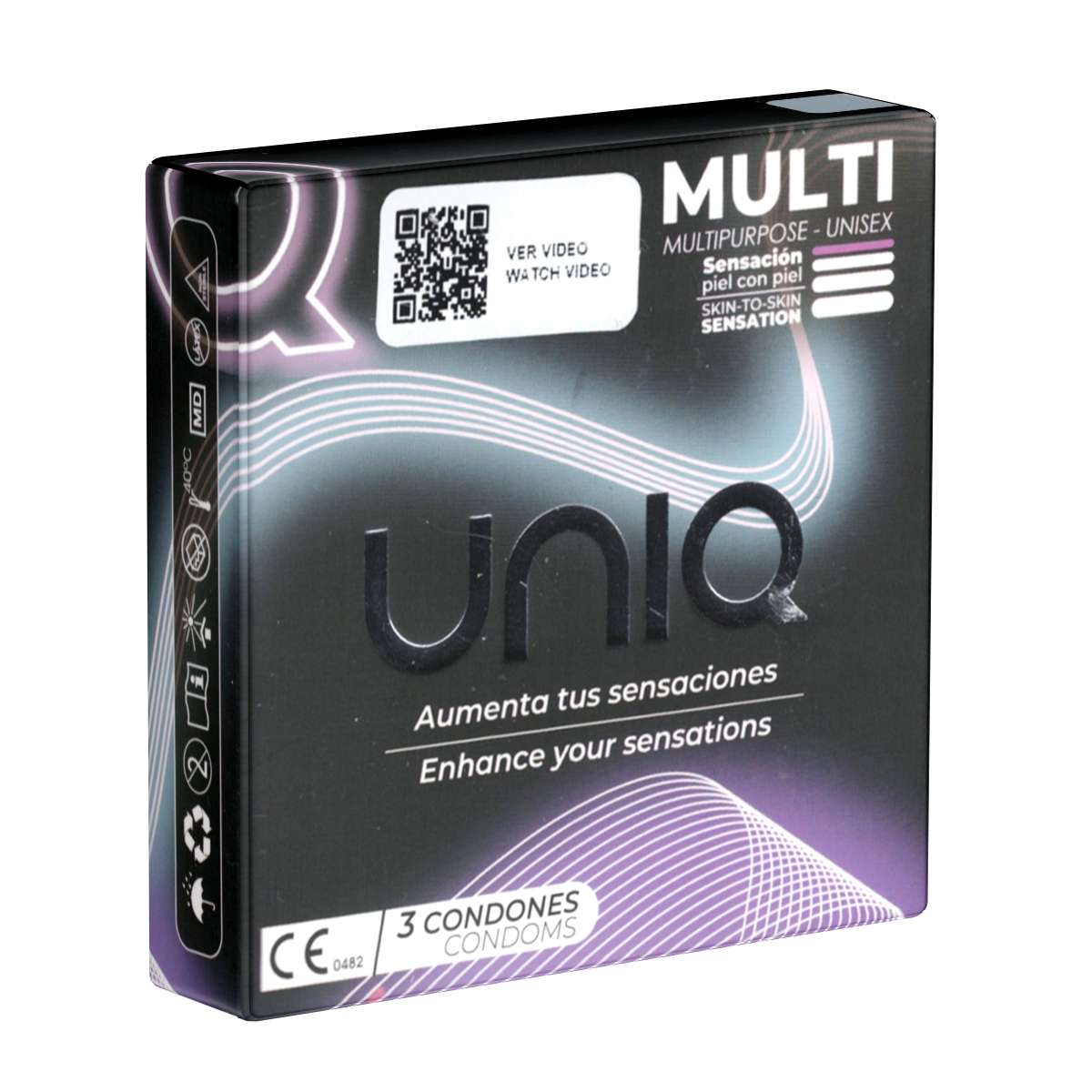 UNIQ Single: Multi Sex 0.008, 3 latex free condoms - Spanish