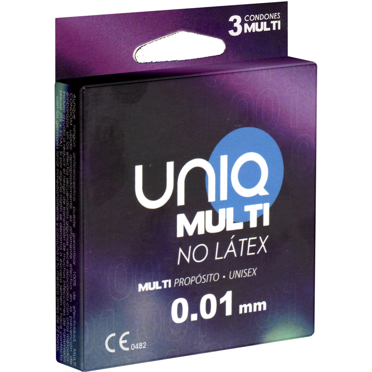 UNIQ Single: Multi Sex 0.008, 3 latex free condoms - Spanish