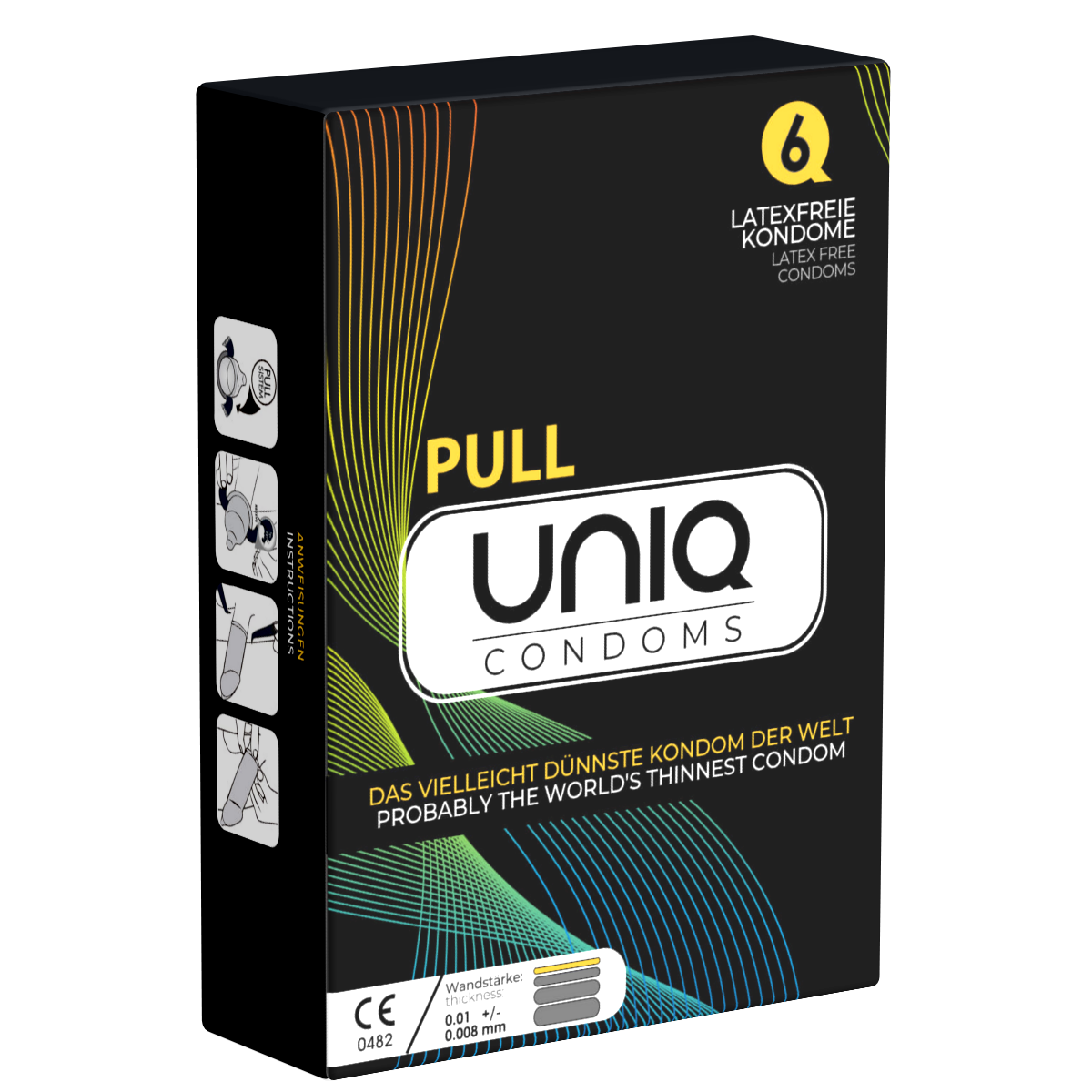 UNIQ Single: Pull, 6 latex free condoms - German/English/French