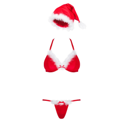 Obsessive Dessous-Set «Santastic» BH, String & Mütze - rot-weiß im Weihnachts-Design, Größe S-M