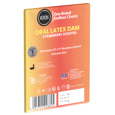 EXS «Strawberry Scented Oral Latex Dam», 1 Lecktuch aus Latex mit Erdbeer-Aroma