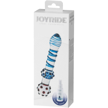 Joyride  «GlassiX Set 13» elegant, handmade glass double dildo with a blue spiral and many dots