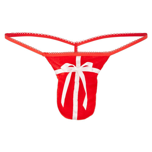 Svenjoyment Männer-Stringtanga «Geschenk» rot-weiß im Weihnachtsgeschenk-Design